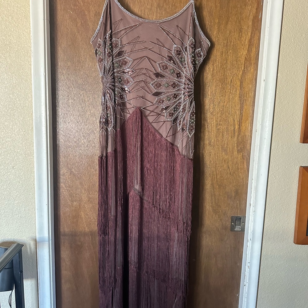 Elegant Beaded Maxi Dress in brown